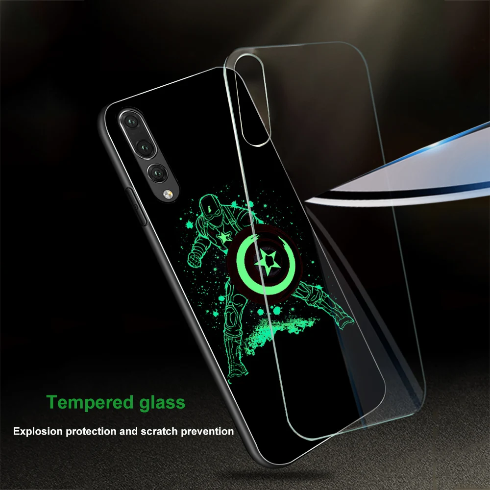 Ciciber Марвел Железный человек для huawei P30 P20 mate 20 Lite Pro светящиеся чехлы из закаленного стекла для Honor 10 Lite Чехол Дэдпул