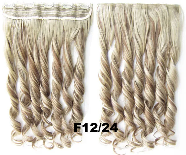 GS888 Color F12-24 Girlshow, 5 клипов, синтетические волосы для наращивания, волнистые, женский парик, волосы шиньон-хвост, 87 цветов, 130 г, 60 см, 1 шт - Цвет: GS888 Color F12-24