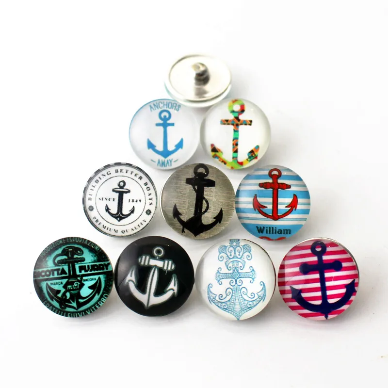 50pcs/lot Boat Anchors Snap Buttons Love Marine Feeling Glass Fit 18mm/20mm Jewelry DIY Bracelet Necklace | Украшения и