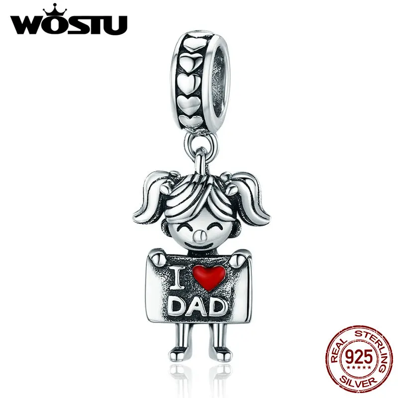 WOSTU,, настоящее 925 пробы, серебро, я люблю папу, милая девушка, Очаровательные Подвески, подходят для оригинальных женских браслетов, ожерелья, ювелирные изделия, FIC690