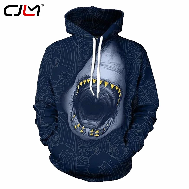 CJLM Men Hoodies Deep Blue 3D Print Shark Animal Hoodie Sweatshirt Winter Regular Hooded Leisure Sportwears Sweats Dropshipping | Мужская
