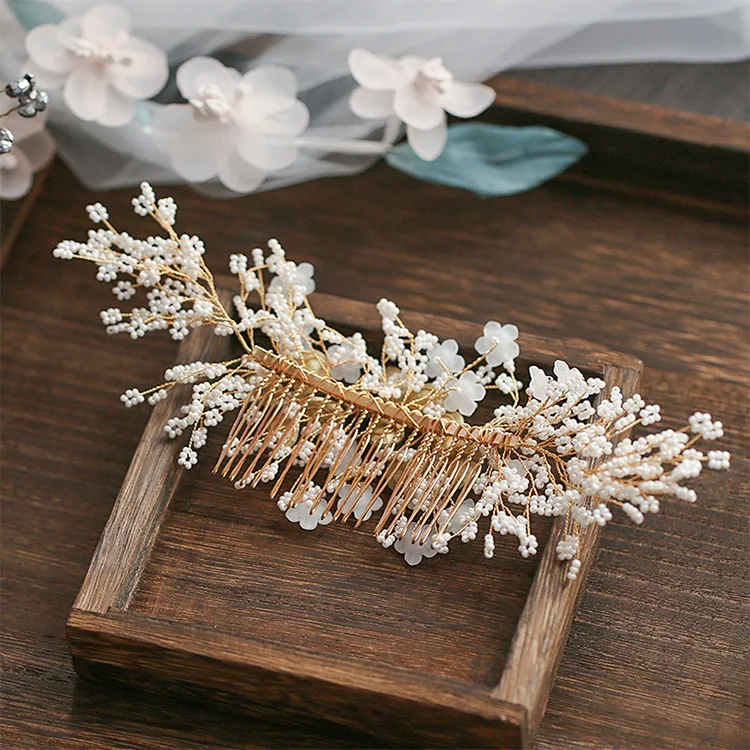 Роскошный свадебный аксессуар для волос Золотая/Розовая Золотая расческа