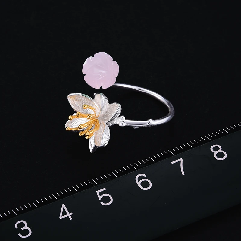 Lotus Fun реальные 925 стерлингового серебра Природный розовый кварц ручной работы Fine
