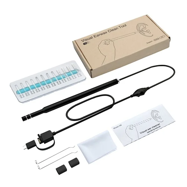 black 3 в 1, многофункциональный очиститель ушей, USB эндоскоп, 5,5 мм, визуальный ушной воск, инструмент для чистки ушной раковины, Ушная ложка, Ушная палочка, отоскоп, камера МП - Цвет: black