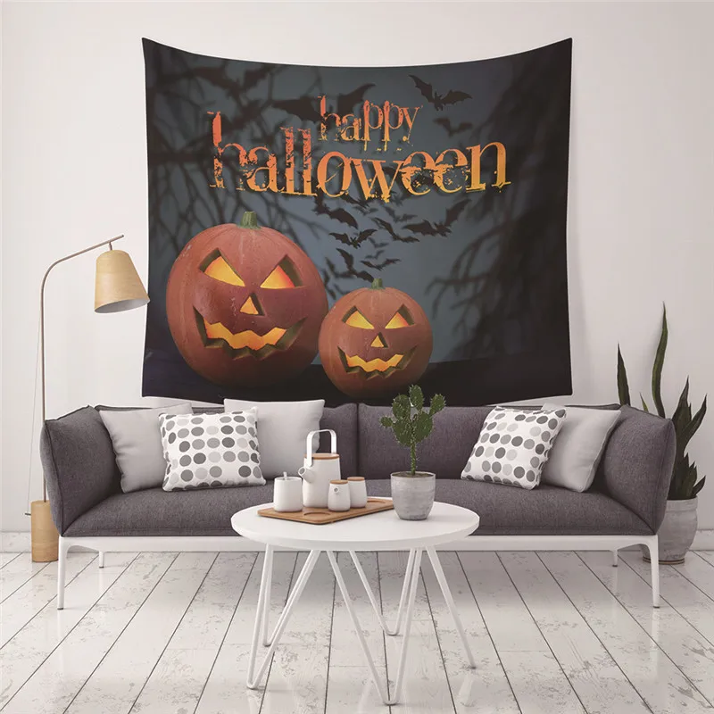 Trick Of Halloween Party Tapestry Wall Hanging For Home Decor Castle Bat Pumpkin Printed Carpet Holiday Gifts | Дом и сад
