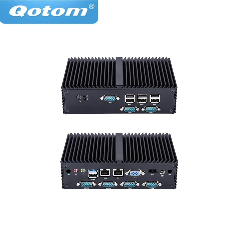 Qotom mini PC Q190X 7 RS232 dual Lan 8 USB celeron J1900 quad core Безвентиляторный X86 POS киоск IPC