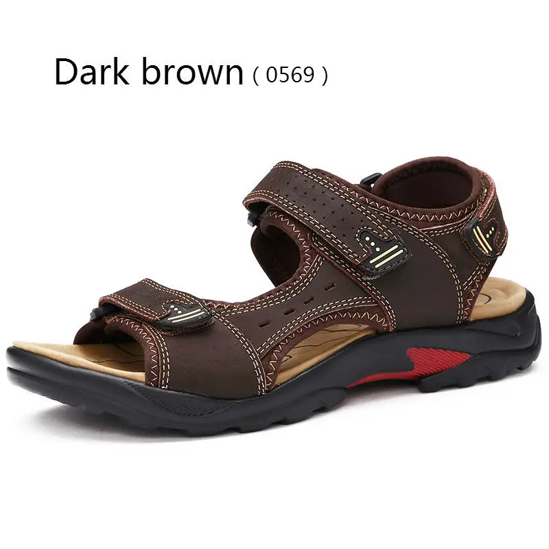 Dark brown Мужские сандалии BIMUDUIYU качества модная летняя пляжная Мужская обувь из натуральной кожи для отдыха повседневная обувь мужские сандалии больших размеров 38-48 - Цвет: Dark brown