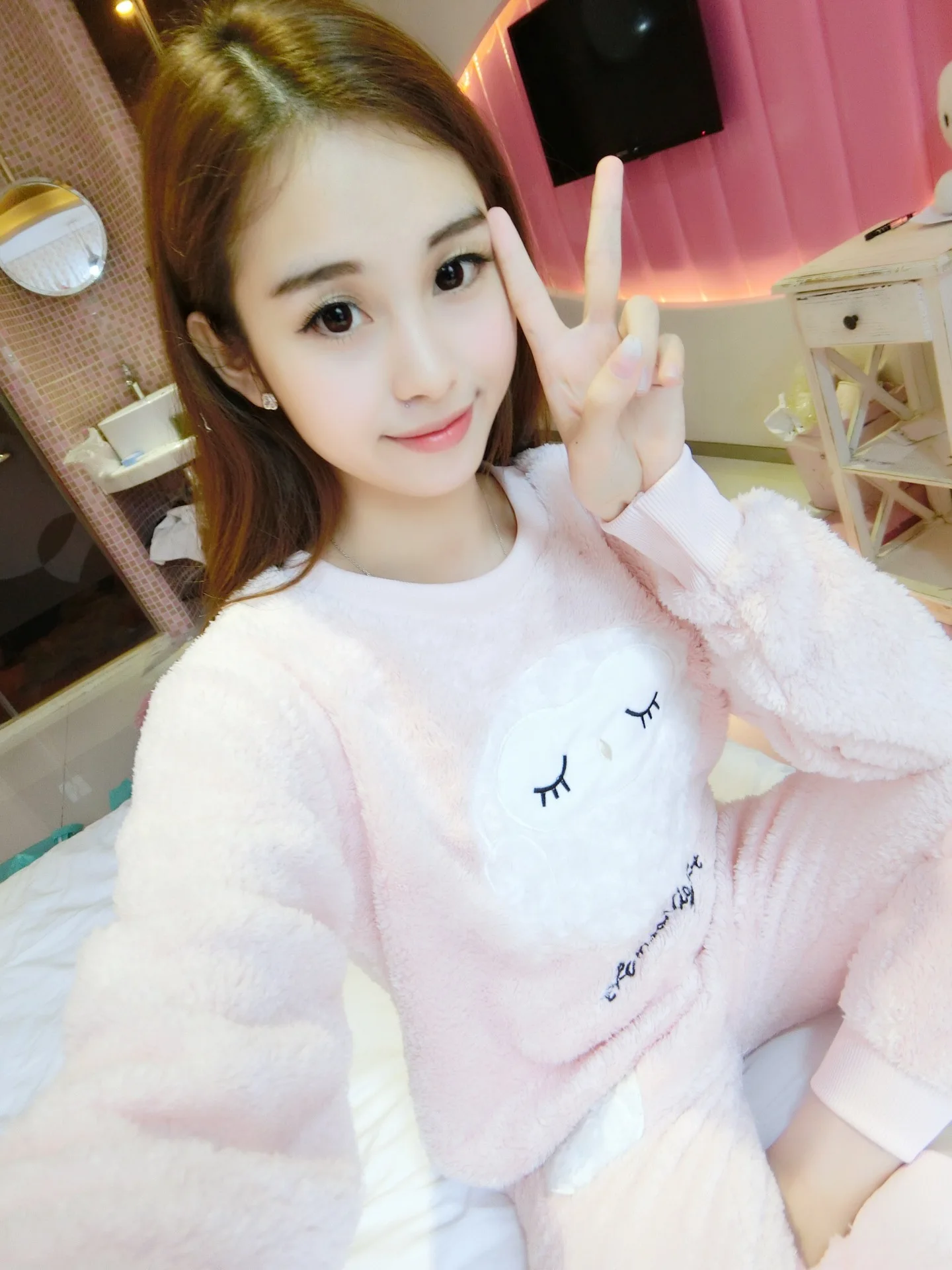 Женские пижамные комплекты с круглым вырезом, с принтом, с длинным рукавом, Kawaii, простые пижамы для женщин, Корейская зима, мультяшная Милая Домашняя одежда, Модный шик