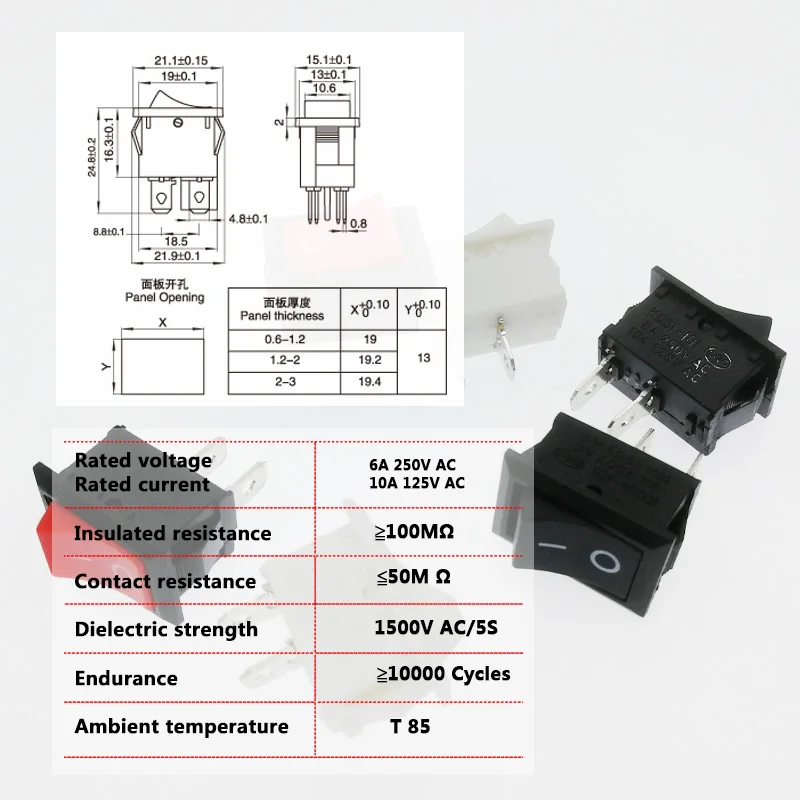 5 шт. кнопочный переключатель 2Pin 6A~ 10A 250V KCD1101 кнопка включения/выключения перекидной клавишный выключатель черный красный и белый 21*15 мм