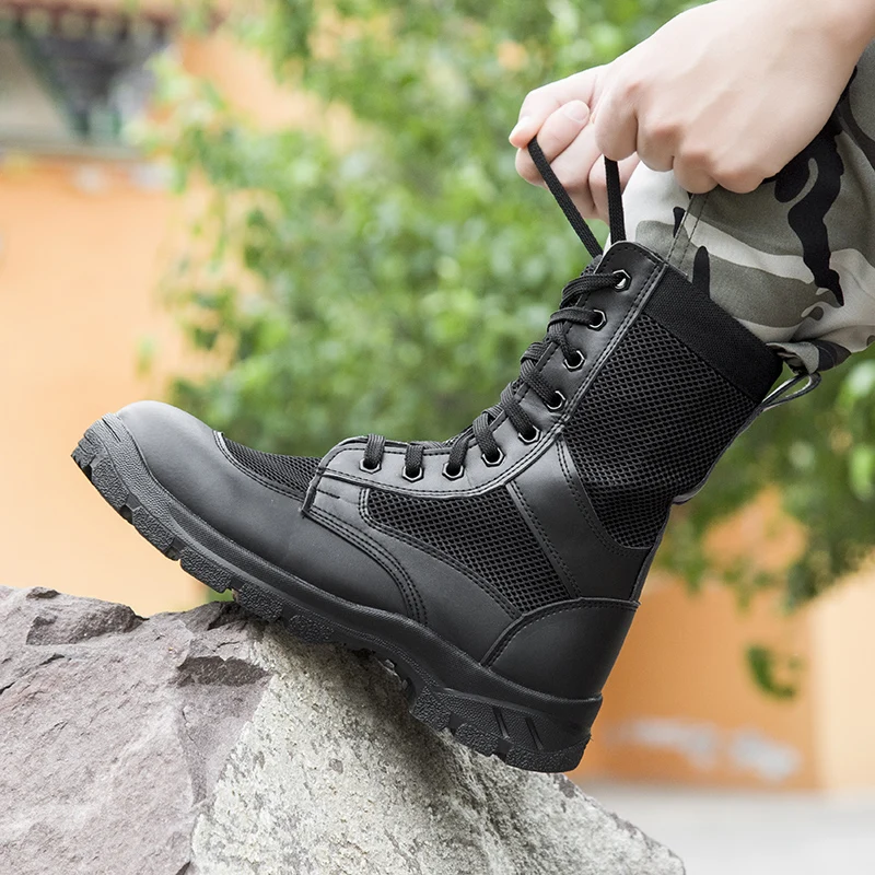 Summer men ventilated mesh ultra-light military boots special soldiers leather combat  training tactical boots security shoes