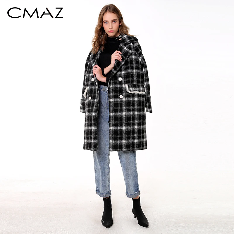 

CMAZ 2018 Women New winter clothing thicken woolen jacket female Korean version of the long loose Plaid woolen coat MX18D9682