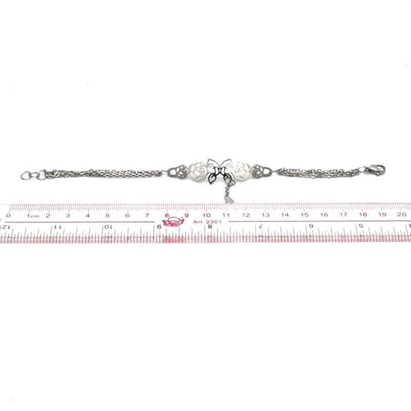 wholesale stainless steel silver color bracelets butterfly and rose engraved elegant romantic for women Br0419123 | Украшения и