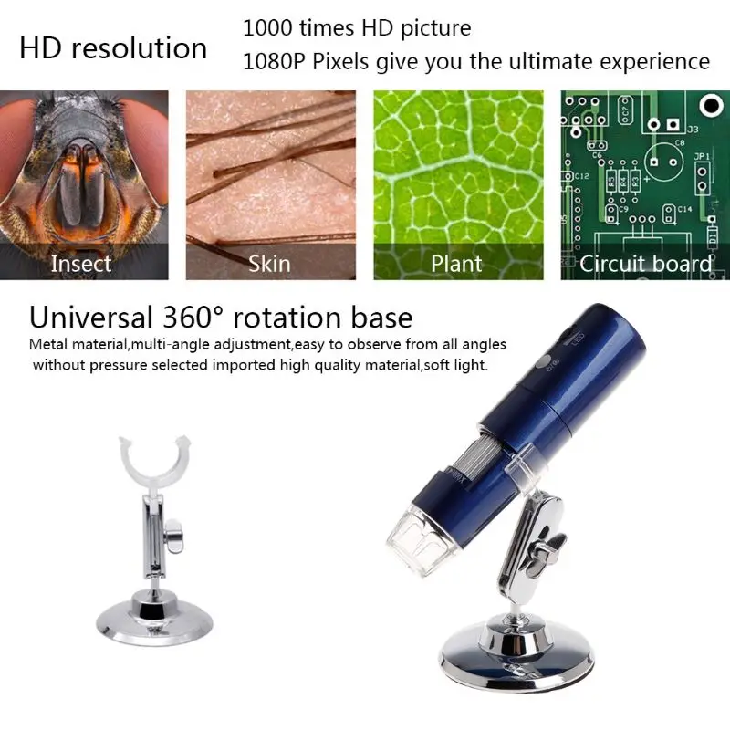 HD 1080P WiFi микроскоп 1000X лупа для Android iOS iPhone iPad Windows MAC Бесплатная