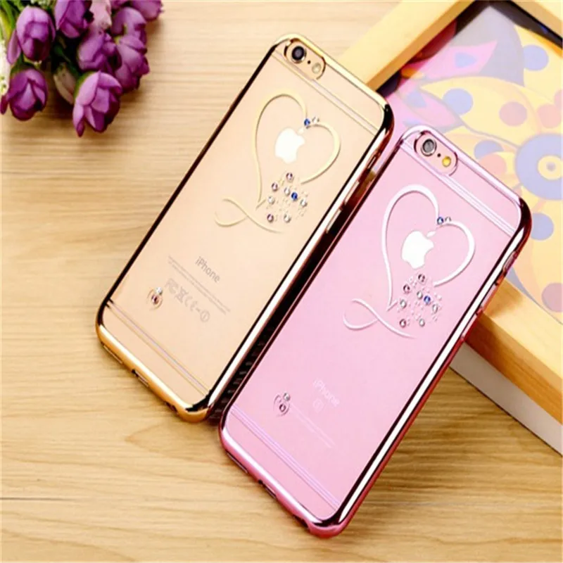 Для iPhone 6 Чехол, ультра тонкий чистый мягкий TPU Чехлы для телефона с кристаллами и розовым покрытием, Блестящий Алмазный чехол для iPhone 6S 6 Plus 7 Plus