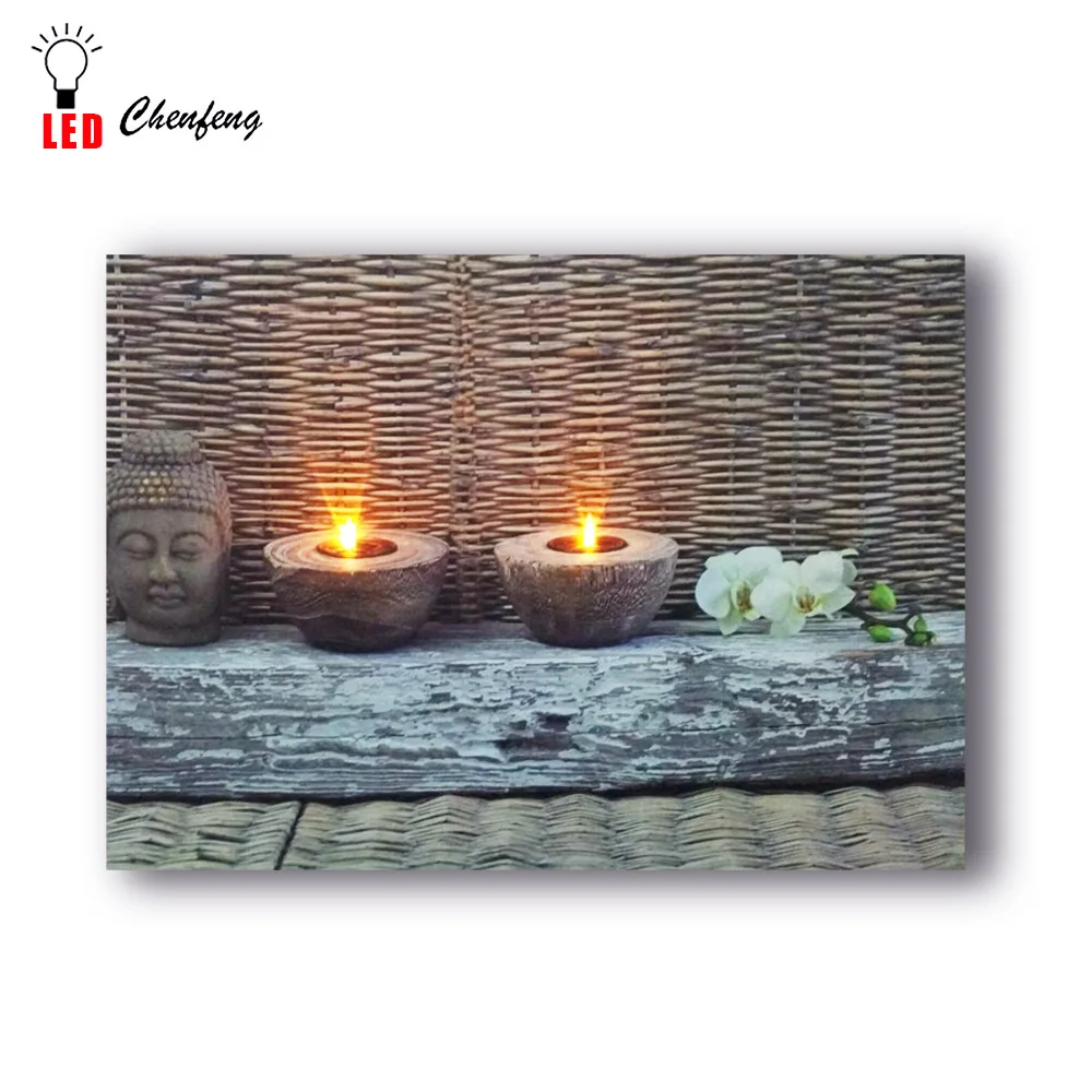 Будда лицо с tealight свечи орхидеями Настенная картина led щелкая холст живопись свет