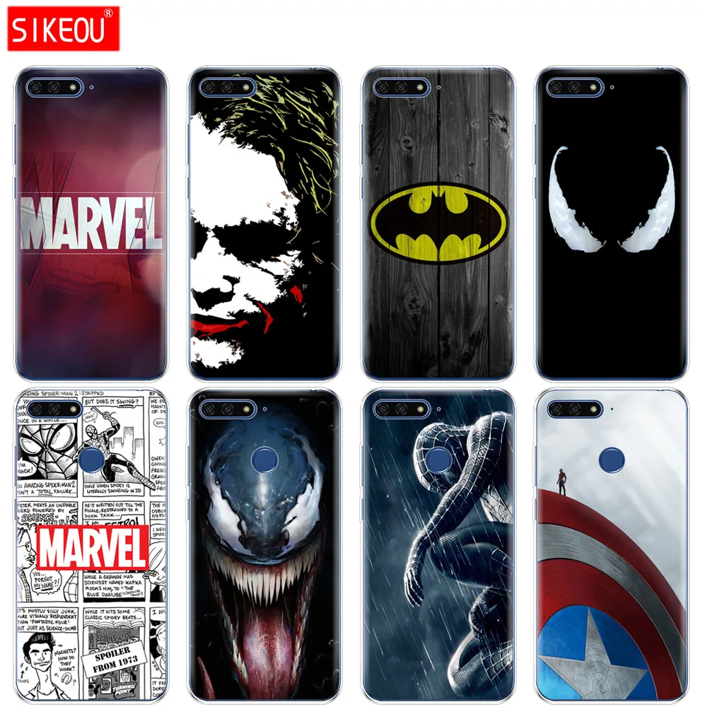 Силиконовый чехол для телефона для huawei Honor 7A PRO 7C Y5 Y6 Y7 Y9 Prime чехол супергероев Marvel venom
