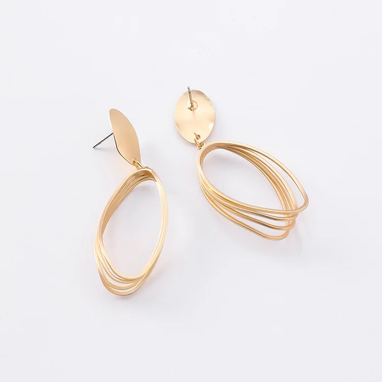 South Korea Cool Temperament Matte Metal Geometry Oval Earrings Fashion Women Earring Long Eardrop Tide Joker Atmosphere