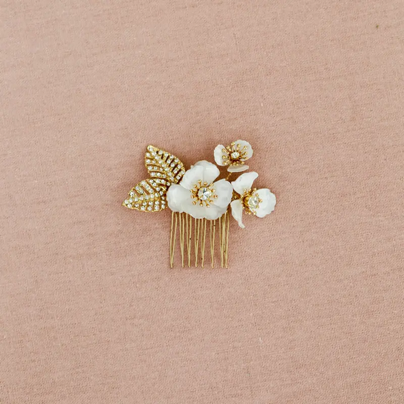 Small hair comb Ручная работа многоцветная эмаль Расческа с цветами с жемчугом и кристаллами, свадебные расческа для волос Великолепная свадебная прическа аксессуары - Окраска металла: Small hair comb