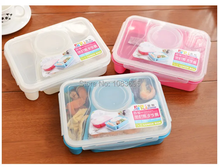 1 pcs 4 compartment lunch box bento lancheira plastic scoop pratos container for food | Дом и сад