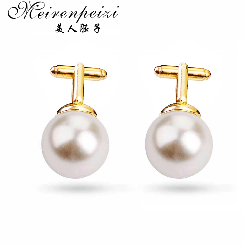 

Vintage Beads Cufflinks for Men Women Round White Imitation Pearl Cuff Link Business Suit Cuff Buttons Wedding Party Gift