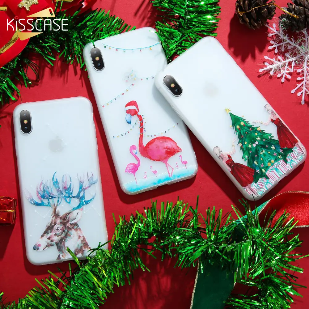 KISSCASE Christmas Matte Case For iPhone 5 5s Se X XR XS Max 6s xs xr max Emboss Soft TPU Capinhas Coques |
