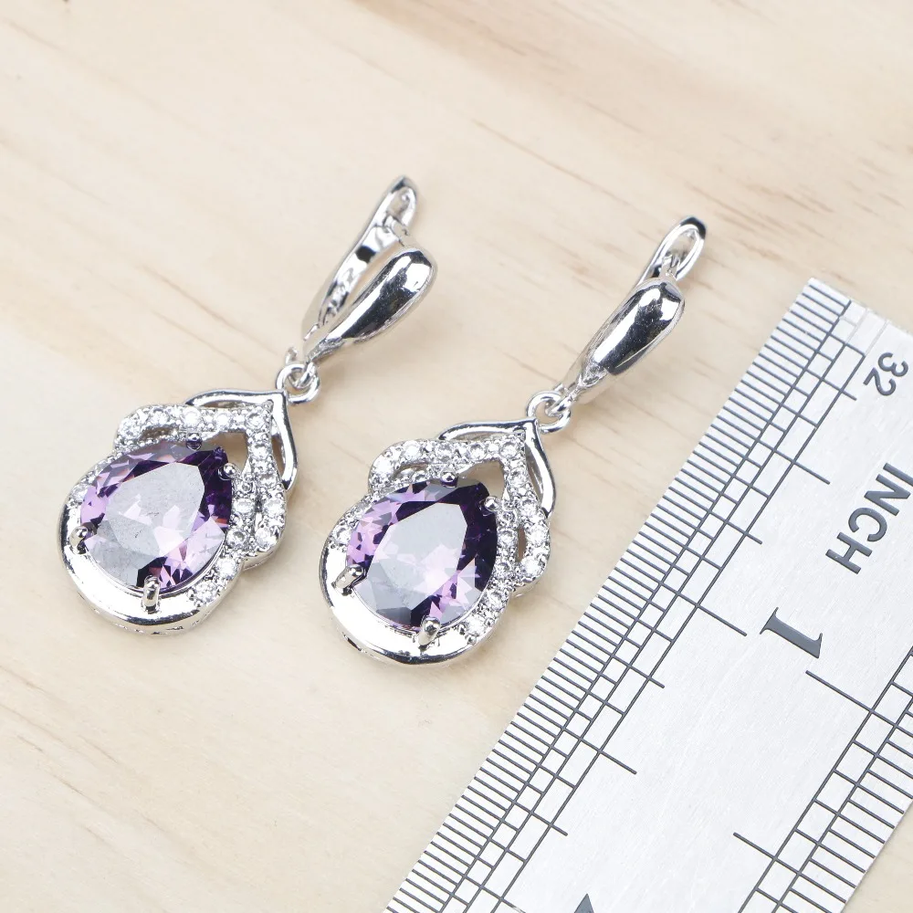 Серебро 925 Костюм Ювелирные наборы Для женщин фиолетовый циркон Камни Серьги/кулон/Кольцо/Браслеты комплект для свадебных украшений подарочная коробка