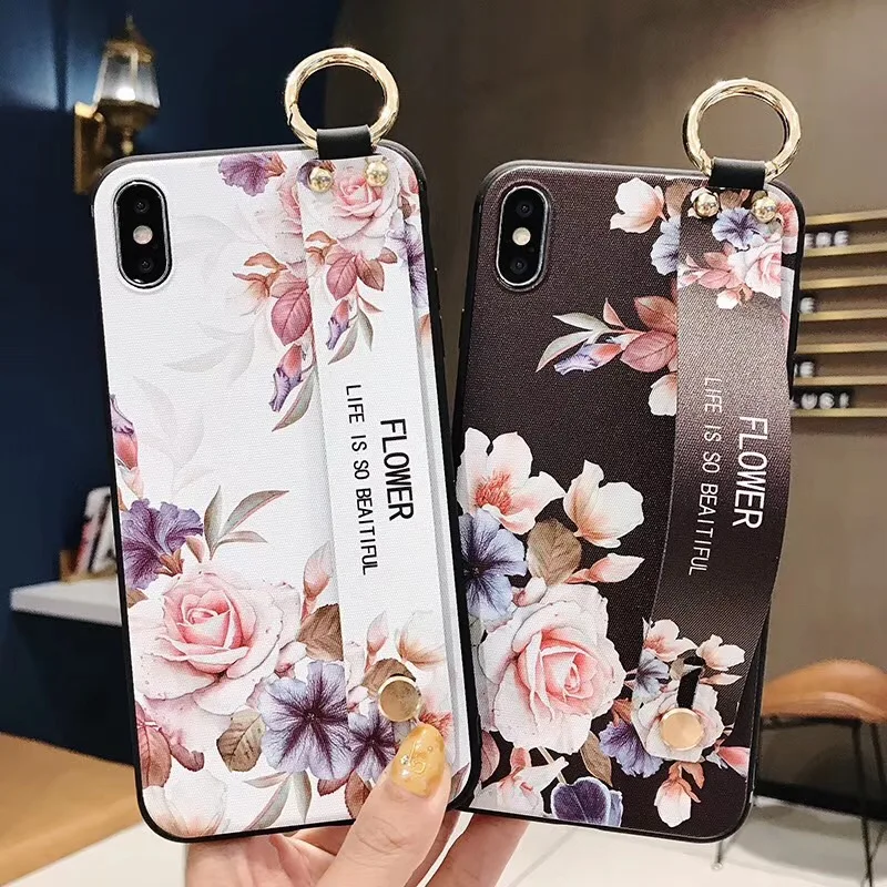 Чехол на запястье с милыми цветами и кольцом пряжкой Для Huawei P30 Pro P20 Lite mate 20 мягкий