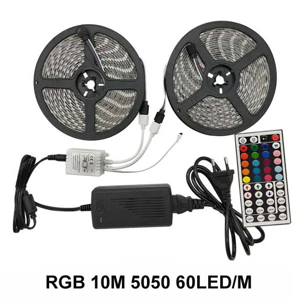 Светодиодная лента светильник SMD 5050 RGB лента Диодная лента RGB 5050 DC 12 В 5 м 10 м гибкая лента полный набор DIY контроллер и адаптер - Испускаемый цвет: 10M 5050 60LED M