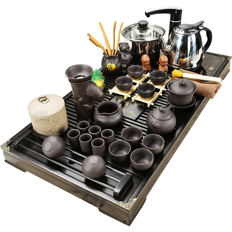 Hot saleHigh quality Household Ceramic Tea set Electric Heating Magnetic Furnace Table ceremony Solid Wood Plate | Дом и сад