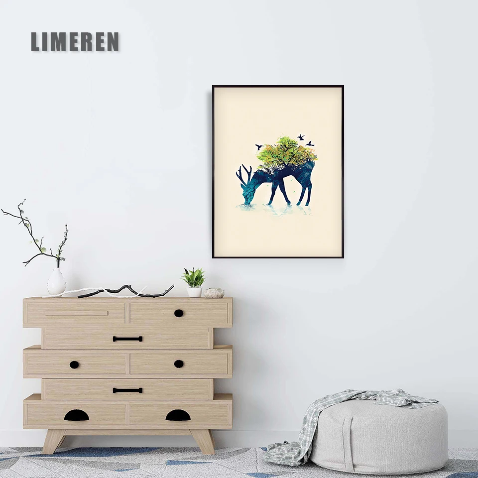 

Nordic Forest Deer Horse Lion Canvas Painting Art Oil Print&Poster Kids Room Wildlife Animal Home Decor Modular Wall Picture