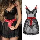 Женское сексуальное нижнее белье, кружевная ночная рубашка с бантом