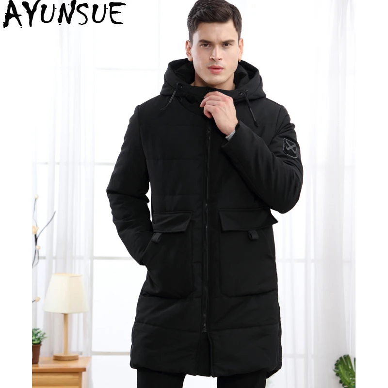 Фото AYUNSUE осенне зимняя куртка Мужская парка пальто средней длины корейские толстые