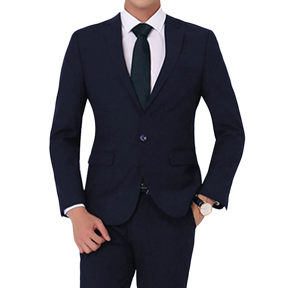 YUNCLOS деловой мужской костюм куртка свадебное платье-пиджак и брюки Slim Fit морские