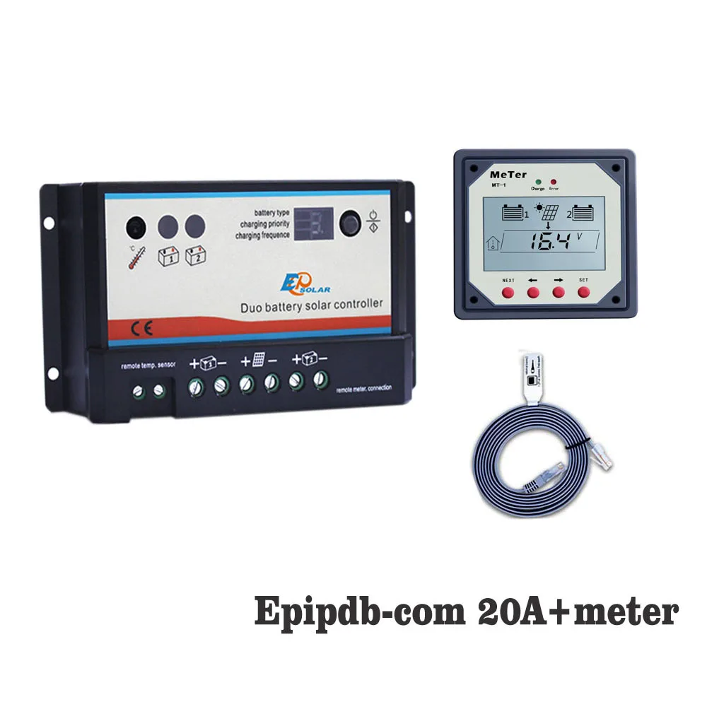 20A 12V 24V EP EPIPDB-COM двойной Duo два аккумулятора регулятор заряда с MT-1 счетчиком |