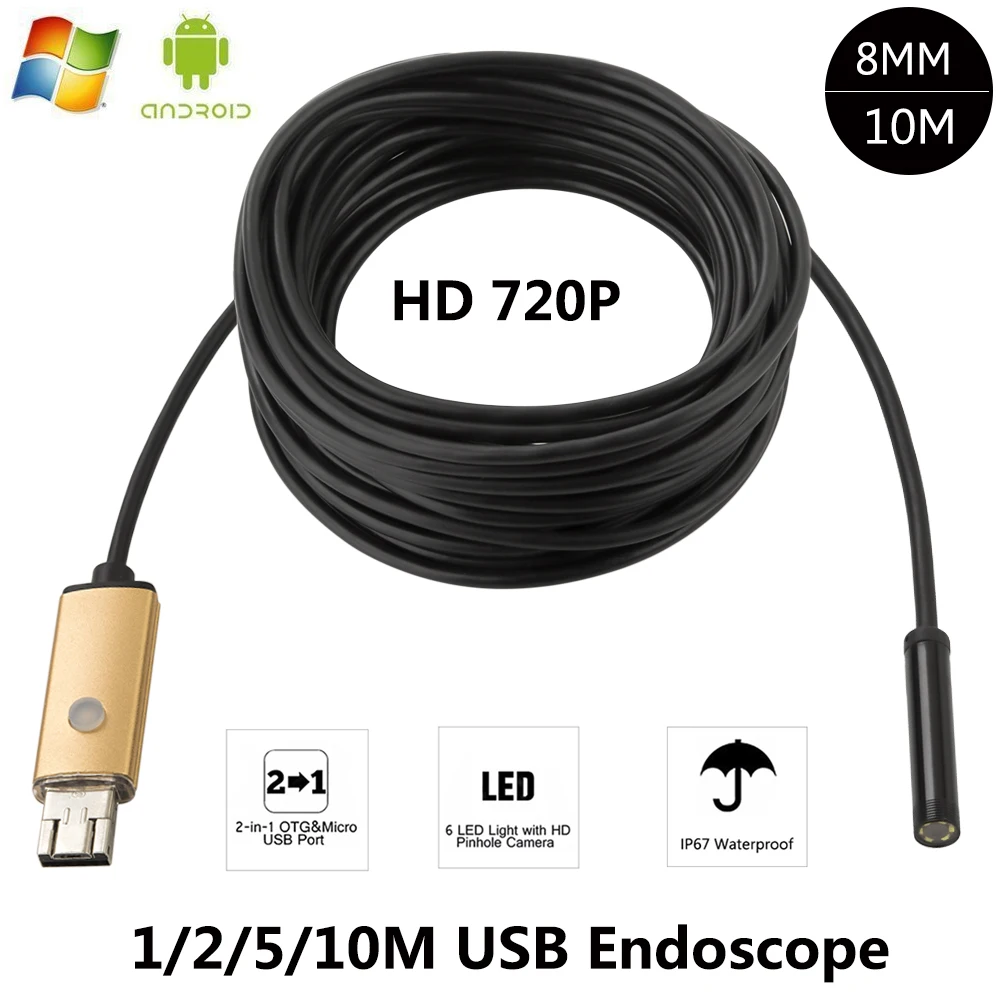 USB-эндоскоп с объективом 8 мм 6 светодиодов длина 2 м 5 10 | Безопасность и защита