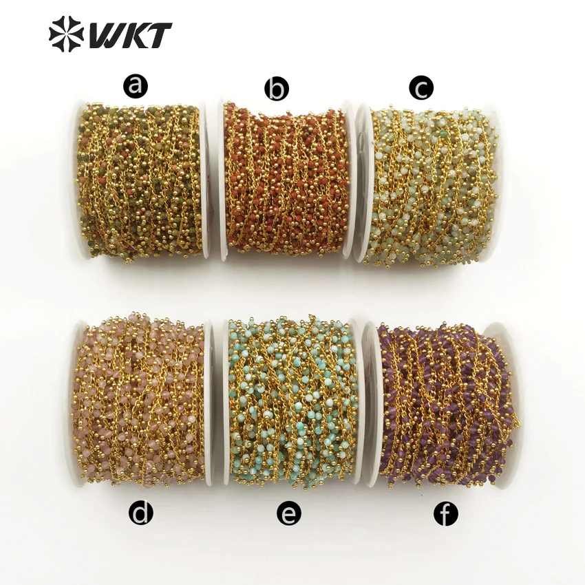 WT-RBC085 натуральный золотой песок Гранёные камни цепочка из бусин золотая