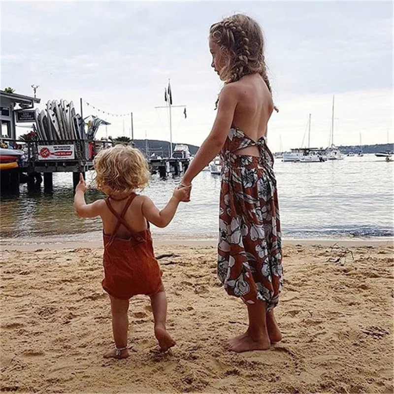 Bebe/2017 г. детские летние комбинезоны с открытой спиной и цветочным рисунком для