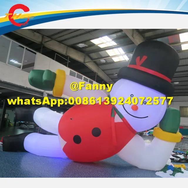 

Бесплатная доставка по воздуху до двери, гигантский надувной снеговик, светодиодные огни, лежащий надувной снеговик, Белый Снеговик, мультяшный