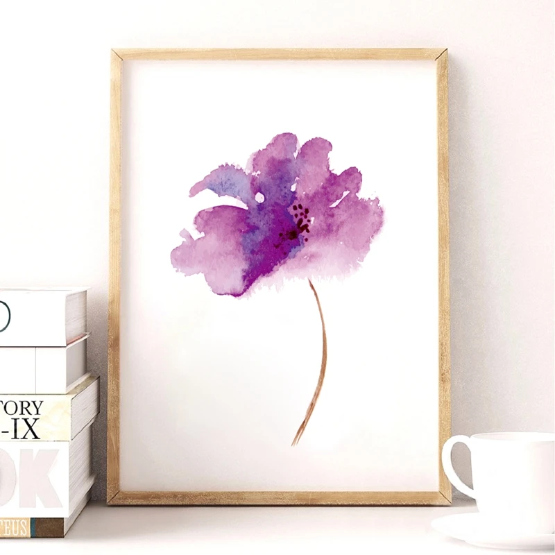 

Плакат на холсте с фиолетовым сиреневым цветком, Картина на холсте с акварельным сиреневым цветком, Настенная картина для украшения дома