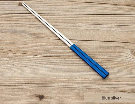 Blue silver Кухонные палочки для еды радужные 304 зеркальные столовые приборы из нержавеющей стали китайские японские корейские многоразовые палочки для еды - Цвет: Blue silver