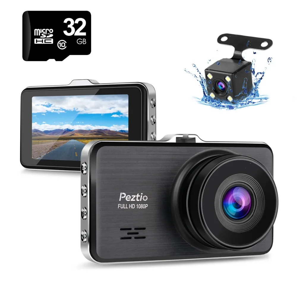 Peztio Автомобильный видеорегистратор Full HD 1080 P Cam ночного видения Два