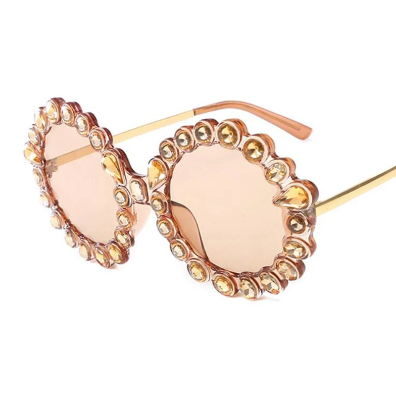 Diamond Round Oversized Sunglasses Women Designer Brand Luxury Transparent Yellow Red Sun Glasses Street Shades UV400 | Аксессуары для