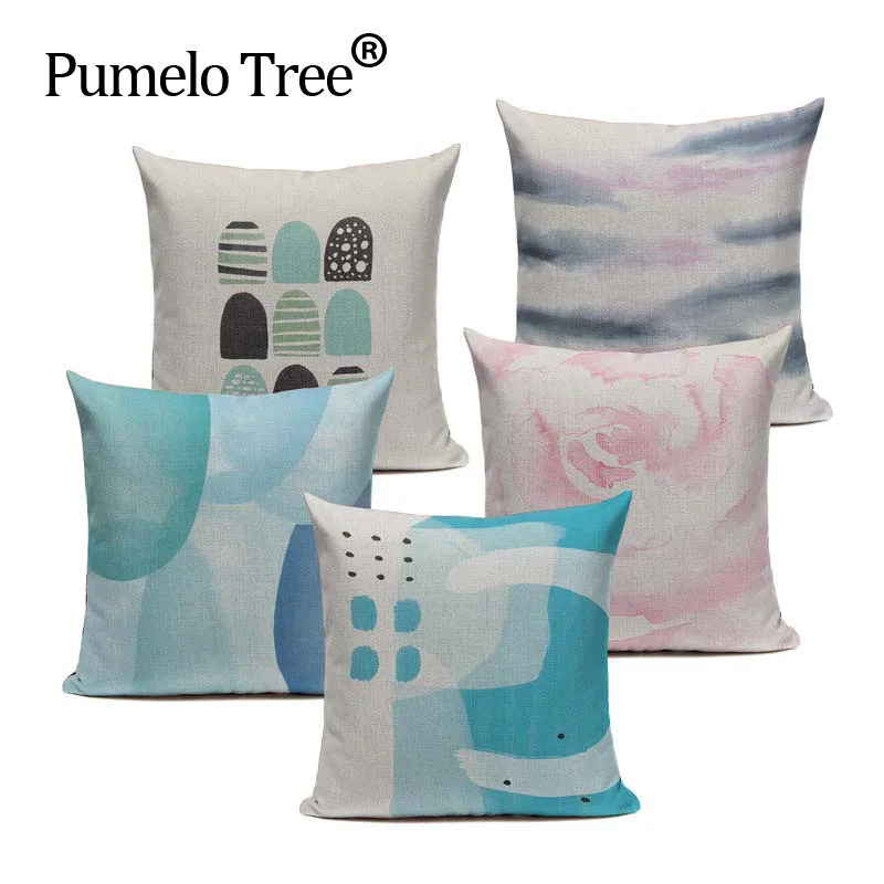 Акварельная круглая цветная подушка в горошек наволочка из хлопка и льна Чехол