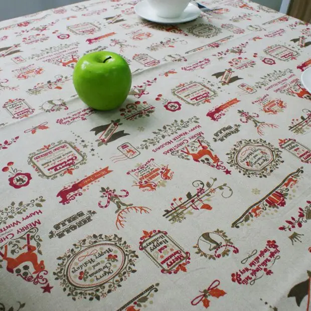 Льняная скатерть с рождественской темой и принтом северного оленя