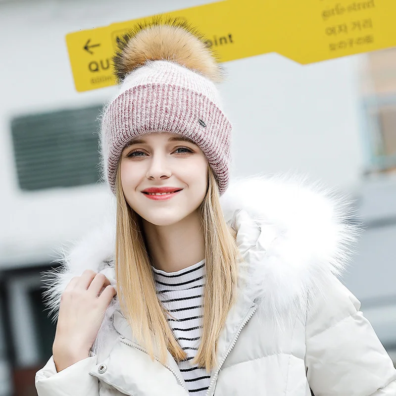 Помпоны шапка Горячая Распродажа норковая меховая для женщин Зимняя вязаная с