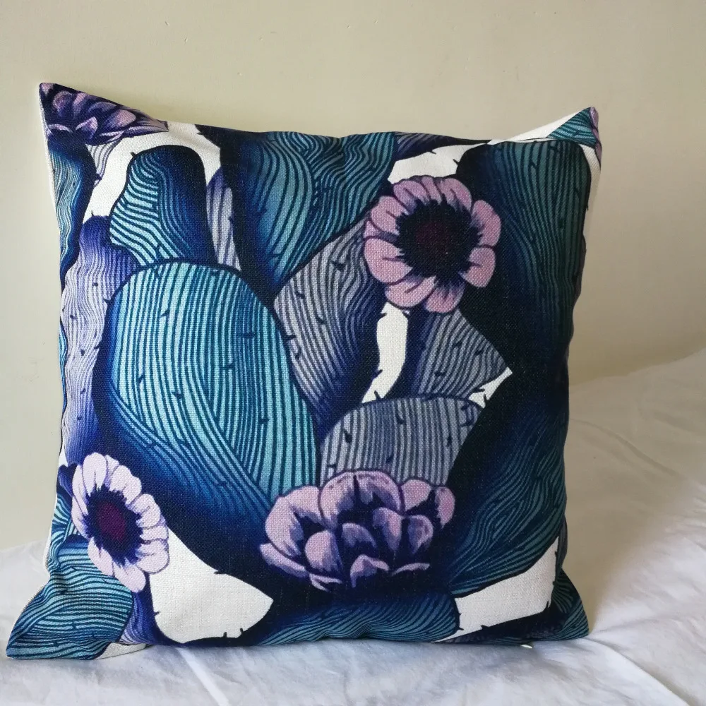 Наволочка с принтом кактуса/хлопковая льняная Подушка тропическими