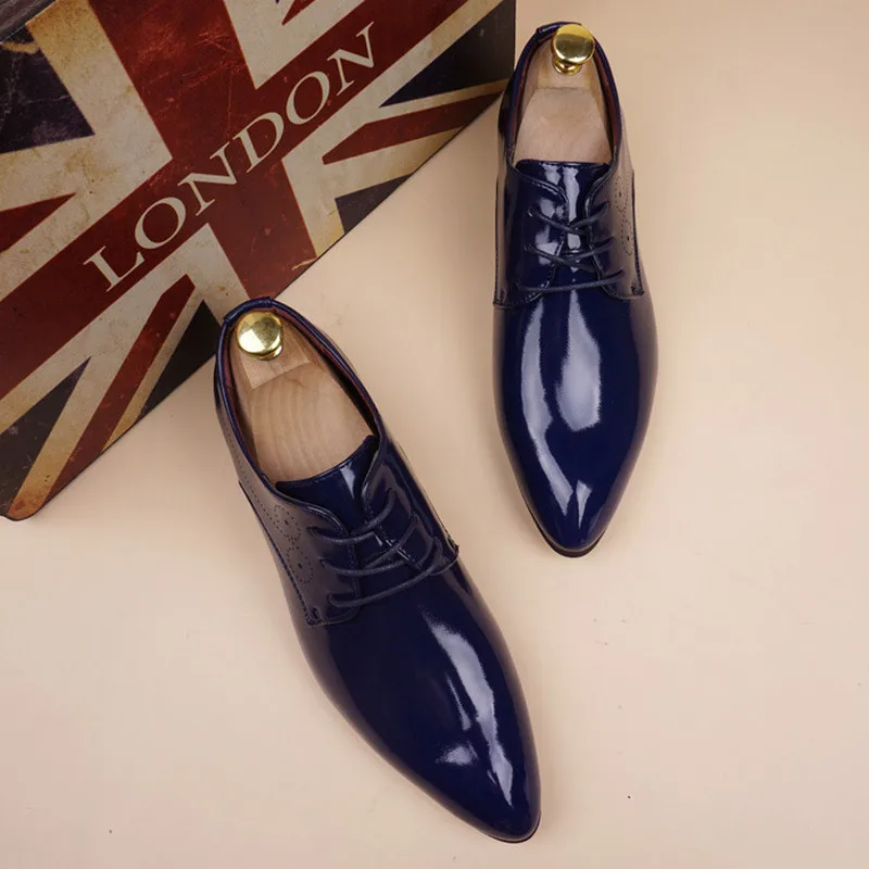 Мужские Винтажные Туфли оксфорды из лакированной кожи официальная обувь на