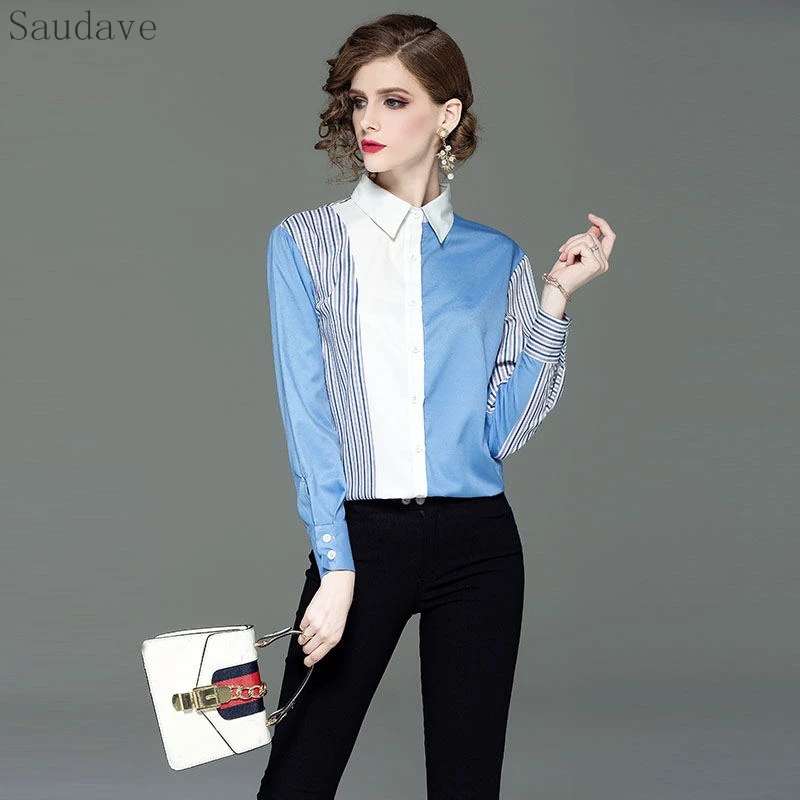 Новая весенняя модная полосатая женская блузка с принтом OL вечерние женские