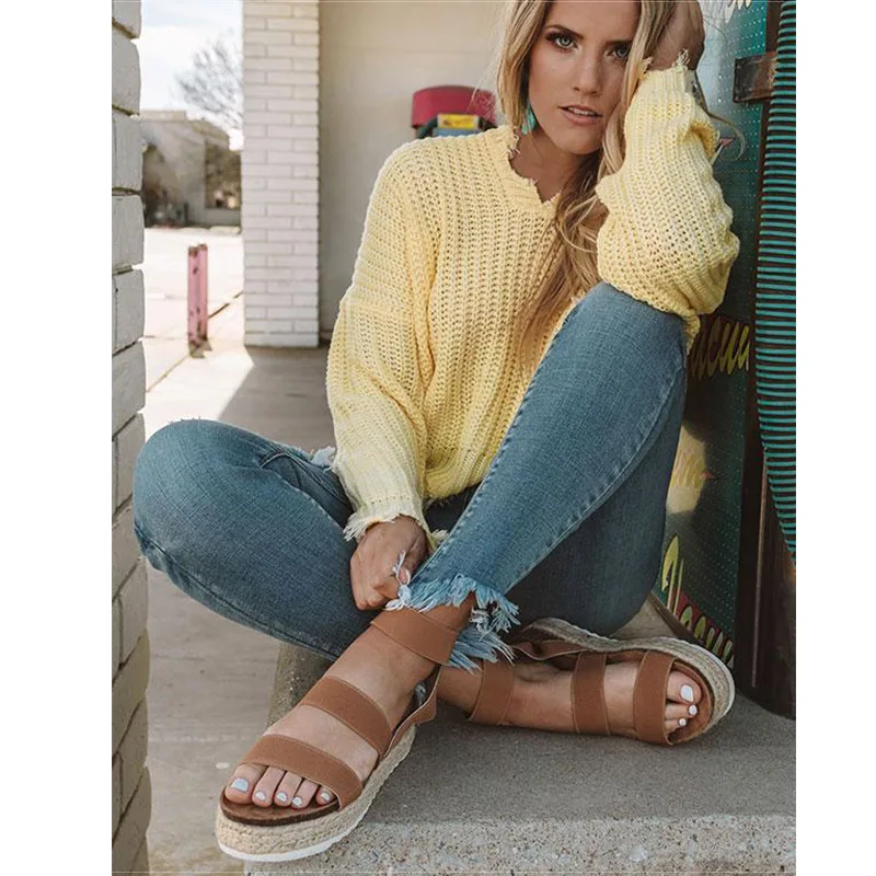 Женские эластичные сандалии на платформе с массивным каблуком повседневная