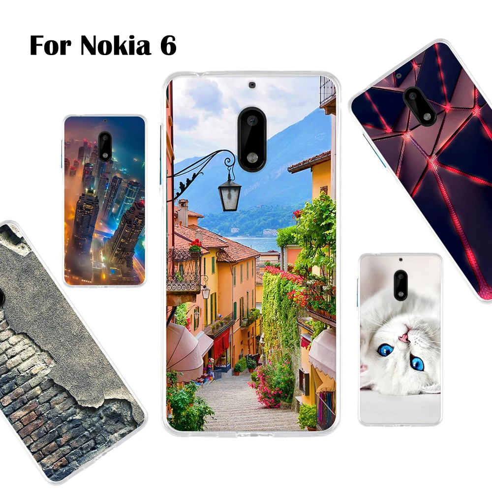 Мягкий чехол из ТПУ для Nokia 6 5 дюйма задняя защитная крышка Тонкий с цветочным